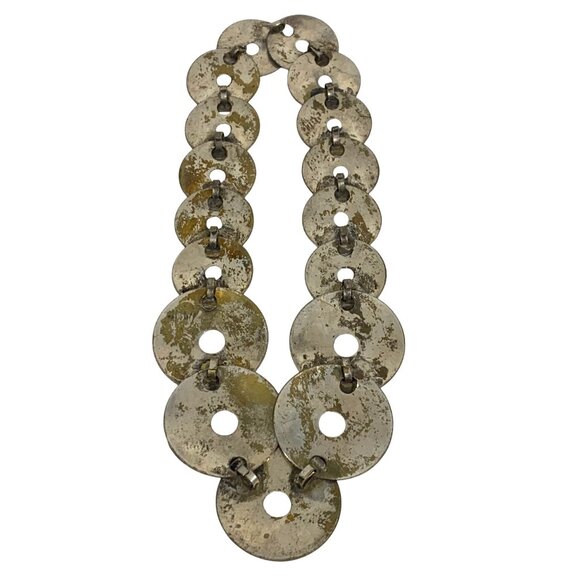 Raven Bird Tribal Style Silver Tone Engraved Disc Bib Statement Necklace 16" - Picture 4 of 7